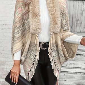 Western Light Luxury Faux Patchwork Tassel Cloak Shawl Sweater Coat