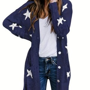 Women's Star Print Button-Up Cardigan
