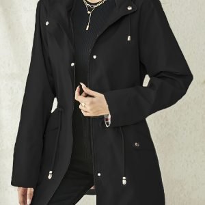 Women's Lightweight Trench Coat, Breathable Windbreaker Hooded Jacket for Spring & Fall, Women's Outdoor Long Coat