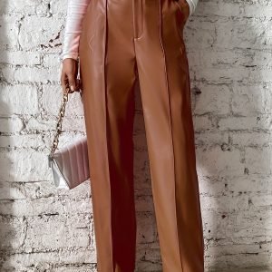 Women's Straight Leg Faux Leather Trousers - Casual & Sexy PU Style