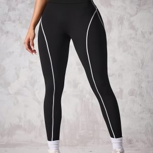 Sporty Color-Block Striped Stretchy Skinny Pants, Fashionable Casual Women's Tight-Leg Yoga Pants, Comfortable Elastic Waistband, Versatile High-Waist -Burning Pants for Pilates, Lightweight and Elegant for Sports, Fresh and Simple for Daily Outings