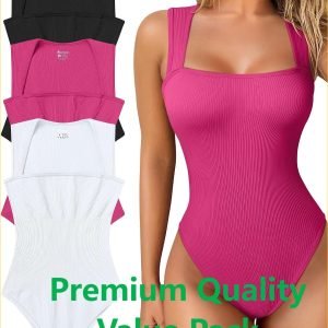 3-Pack Women's Ribbed Tummy Control Bodysuits
