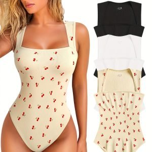 3-Pack Women's Ribbed Sleeveless Bodysuits