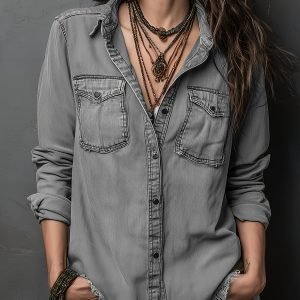 Vintage Deep Green Long Sleeve Shirt - Classic Western Style Button-Up