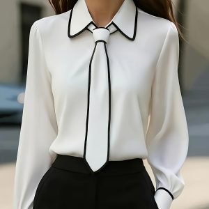Plus Size Bow Tie Drape Blouse - Elegant Office & Casual Shirt