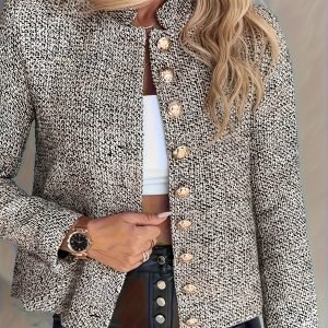 Elegant Plus Size Chic Tweed Blazer