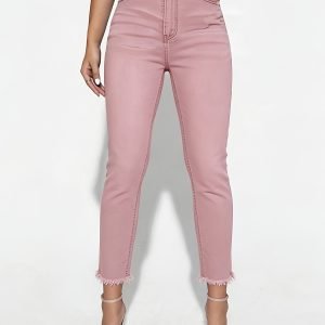 Minimalist Mid-Rise Slim-Fit Jeans, Pink Stretch Style, Y2K Spice Streetwear, Perfect for Christmas/Dates/Parties/Daily Commutes