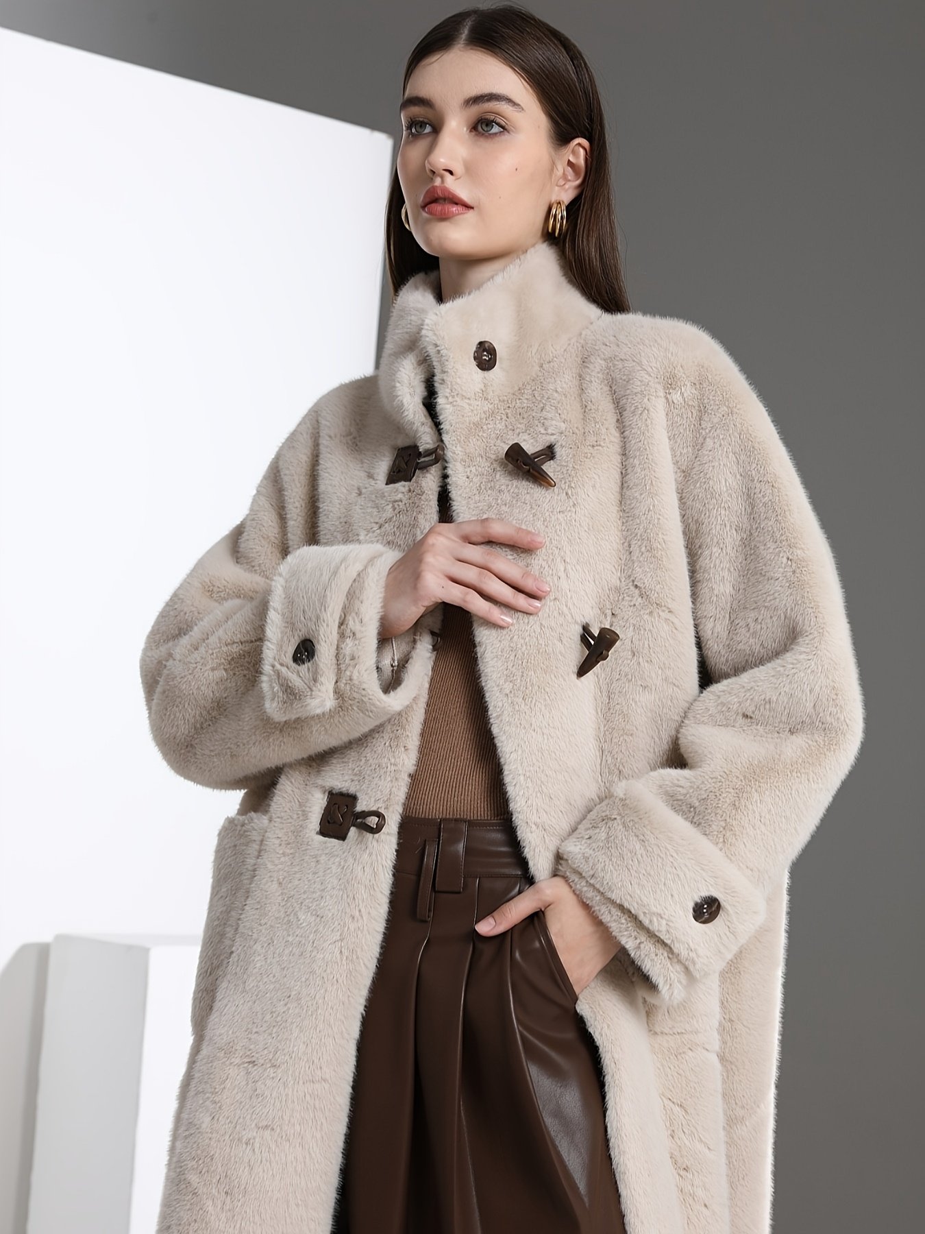Elegant Long Mink Faux Fur Coat