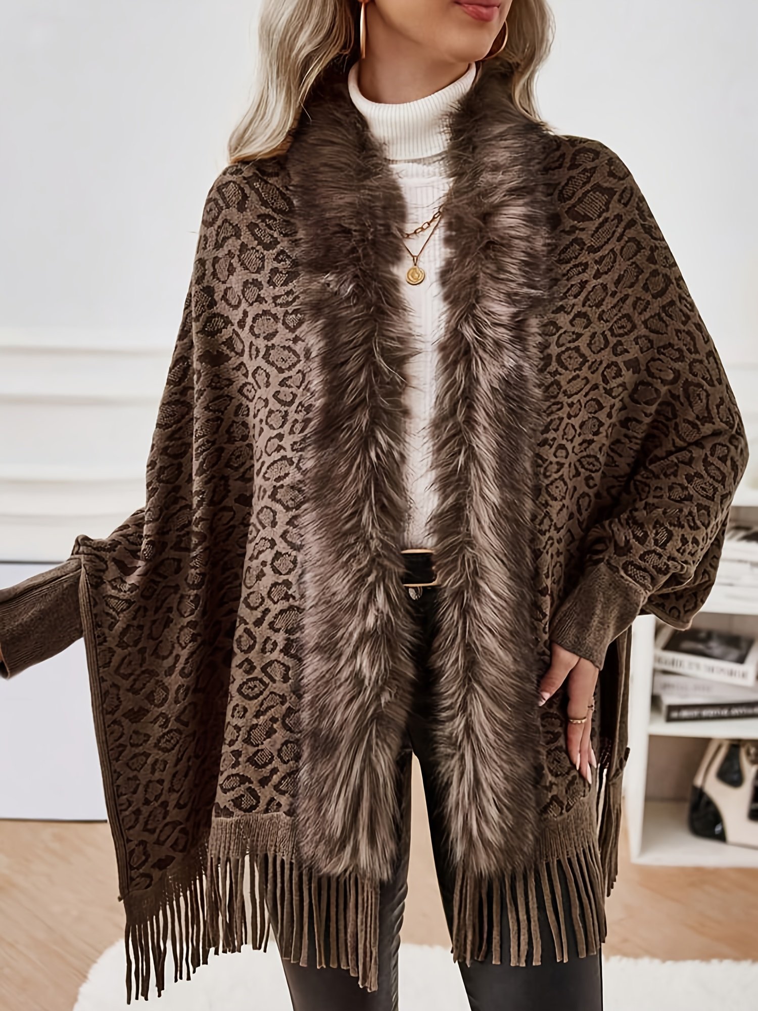 Leopard Print Fringed Cardigan