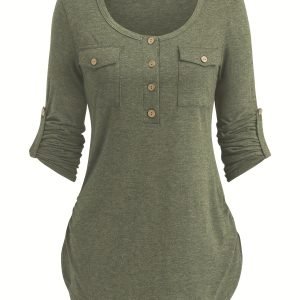 Women's Plus Size Casual Short Sleeve Shirt - Comfortable Round Neck Top