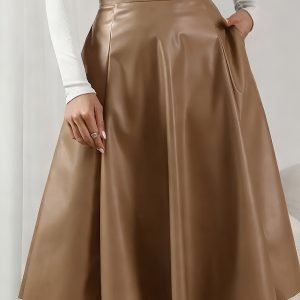 Vintage Plus Size Faux Leather Midi Skirt - Flattering A-Line Fashion