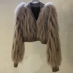 2025 Maillard Korean-Style Patchwork Furry V-Neck Outerwear - Coffee Brown