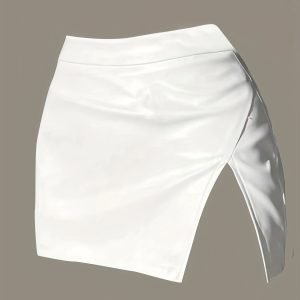 Bodycon Faux Leather Slit Skirt - Elegant White Fashion