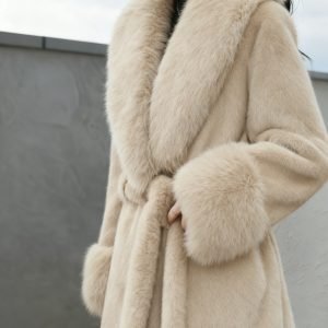 Plus Size - Plus Size - Women'S Winter Faux Coat Plus Size Warm Windproof Fiber Soft Comfortable Elegant Tie-Belt Collar V-Neck Outing Shopping Travel Wedding Party Gift