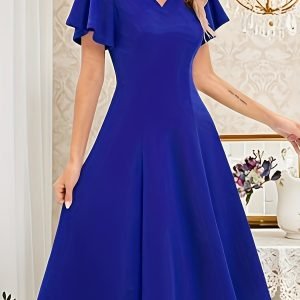 Elegant Ruffle Sleeve Flared Midi Dress