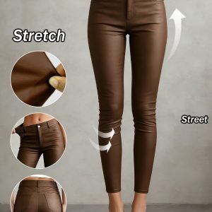 Women's Slim Stretch PU Leather Pants - Vintage Y2K Style