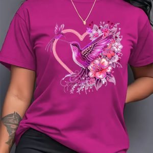 Women's Vibrant Hummingbird & Floral T-Shirt - Nature Inspired Casual Top