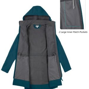 33, 000ft Women's High Quality Softshell Long Rain Jacket with Hood Fleece Lined Windproof Windbreaker