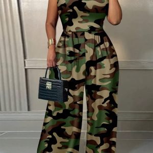 Plus Size Camouflage Print Jumpsuit - Casual Summer & Holiday Romper