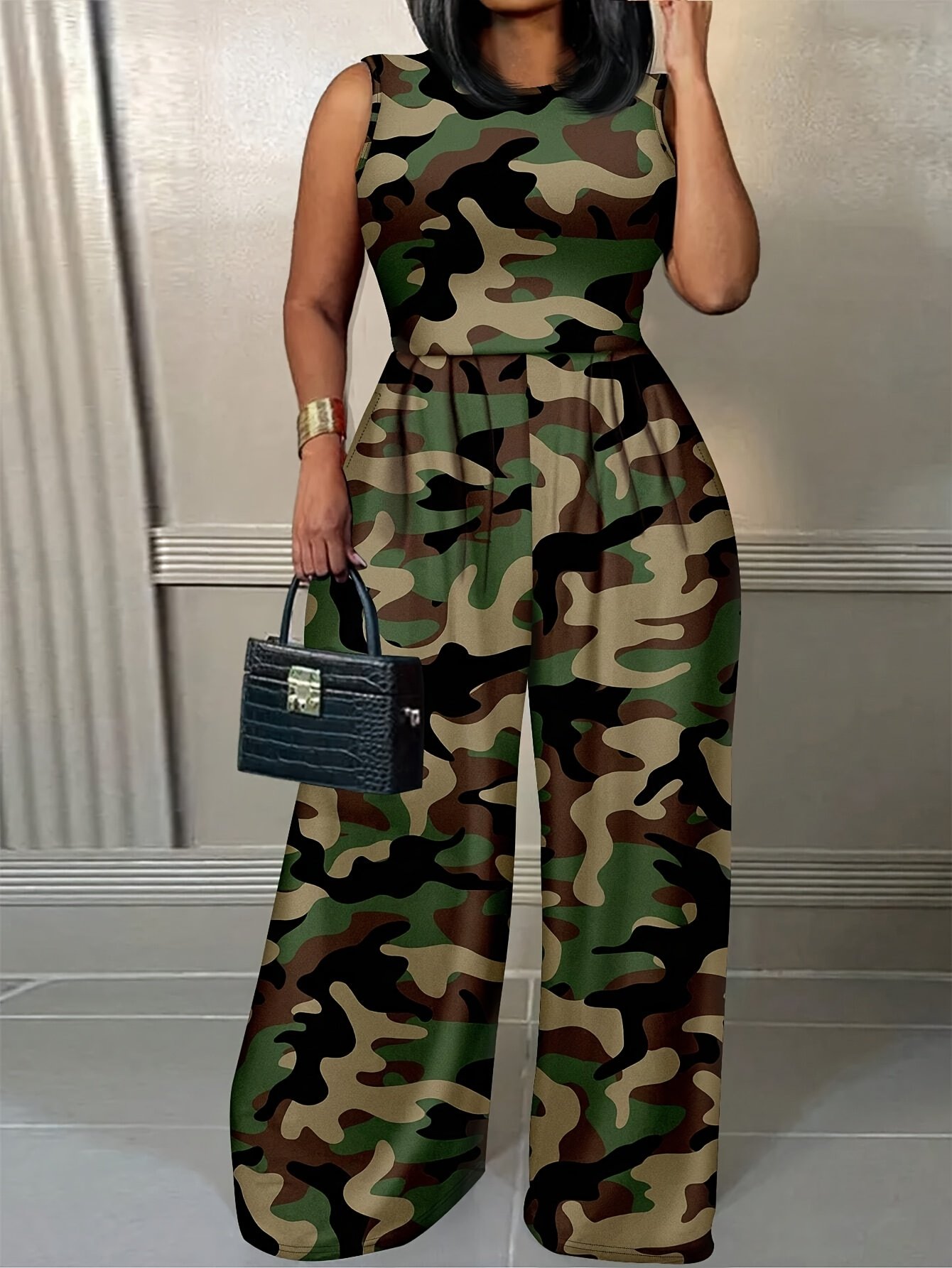 Plus Size Camouflage Print Jumpsuit View