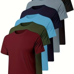 6pcs Men's Athletic Casual Short-Sleeve T-Shirts, High-Performance Moisture-Wicking Tennis and Leisure T-Shirts, Made of Xiaozhu Di Fabric