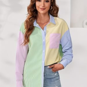 Striped Print • Color Block • Drop Shoulder Shirt