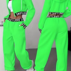 Women's 2pcs Set, Zipper and Hood Autumn/Winter Casual Women's Jacket + Pants, Regular Clothing, Daily Wear, Fashion Apparel, Stylish Swear, Soft Fabric, Comfortable Clothing, Matching Series, Women's Swear, Women's Collection