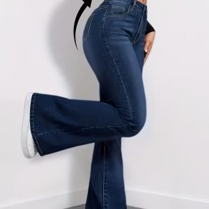 Plus Size High Stretch Flare Jeans For Women - High Waisted Fit, Machine Washable All-Season Denim Pants