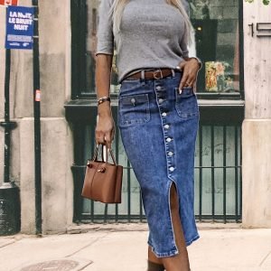 High-Waisted Split Midi Skirt - Elegant & Modern Style