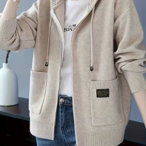 Women's Burgundy Red Full-Zip Hooded Jacket - Elegant Winter Coat with Full-Zip Front Closure, Hooded Collar & White Placket, Long Sleeve Blazer for Casual & Formal Wear, Hand Wash/Dry Clean (No Belt)