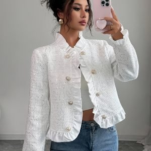 Button-Decorated Long-Sleeve Casual Jacket - Versatile Women's Top