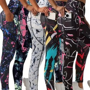 Five-piece set of Women's high-waisted butt-lifting quick-drying, close-fitting and breathable fitness daily printed yoga pants