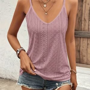 5pcs Women's V-Neck Thin Strap Camisole Tank Top Summer Fashion Stretch Eyelet Versatile