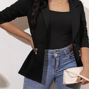 Plus Size, Plus-size Women's Suit | with Elegant and Fashionable Zippered Pockets, Front Lapel, and Notch Collar • Versatile Long-sleeved Women's Blazer with Back Slit for Casual Commuting • Suitable for Spring and Autumn