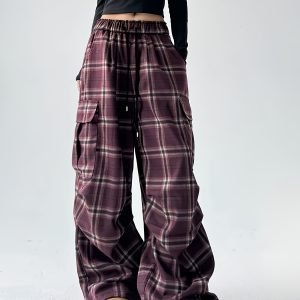 Women's Vintage Plaid Cargo Pants - Y2K Street Style Design
