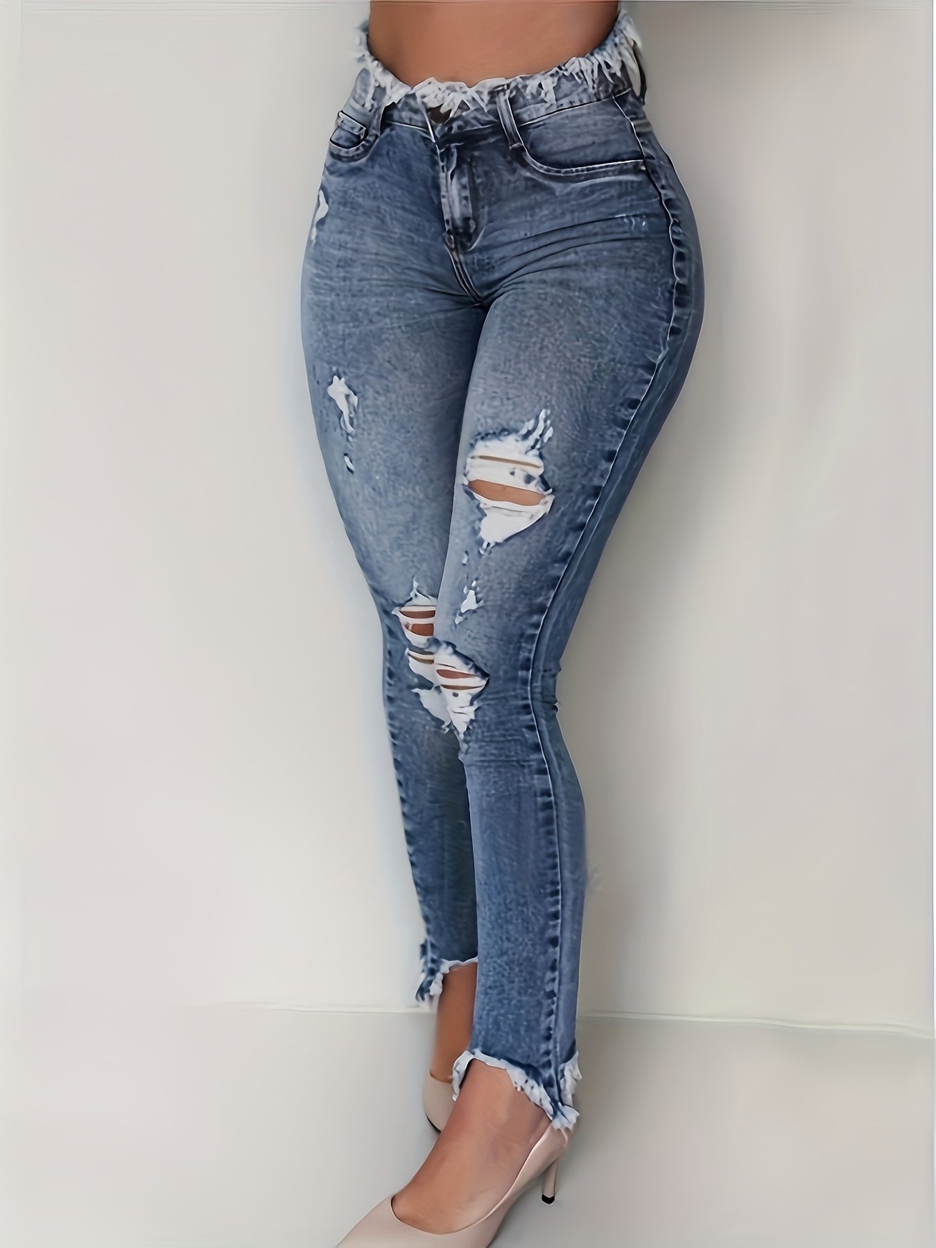 Plus Size High-Waisted Ripped Skinny Jeans