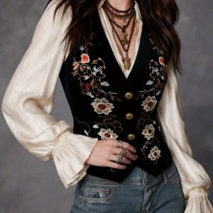 Women's Embroidered Vest Jacket for Outdoor and Daily Wear