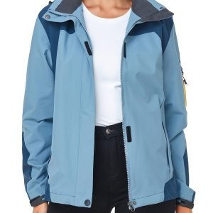 SaphiRose Women's High Quality Rain Jacket with Removable Hood, Lightweight Outdoor Raincoat