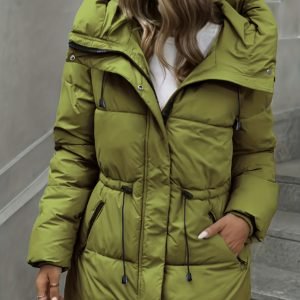 Women'S Elegant Winter Coat | Neutral Tones, Long Sleeve Cold Weather Jacket with Drawstring Waist, Structured Fit for Everyday & Formal Outfits - Machine, Winter Clothes, Seasonal Fashion, Classic Design, Stylish Outerwear, Office Wear