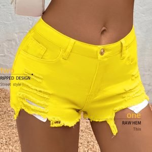 Women's Cute Stretch Denim Shorts - Y2K Distressed Style