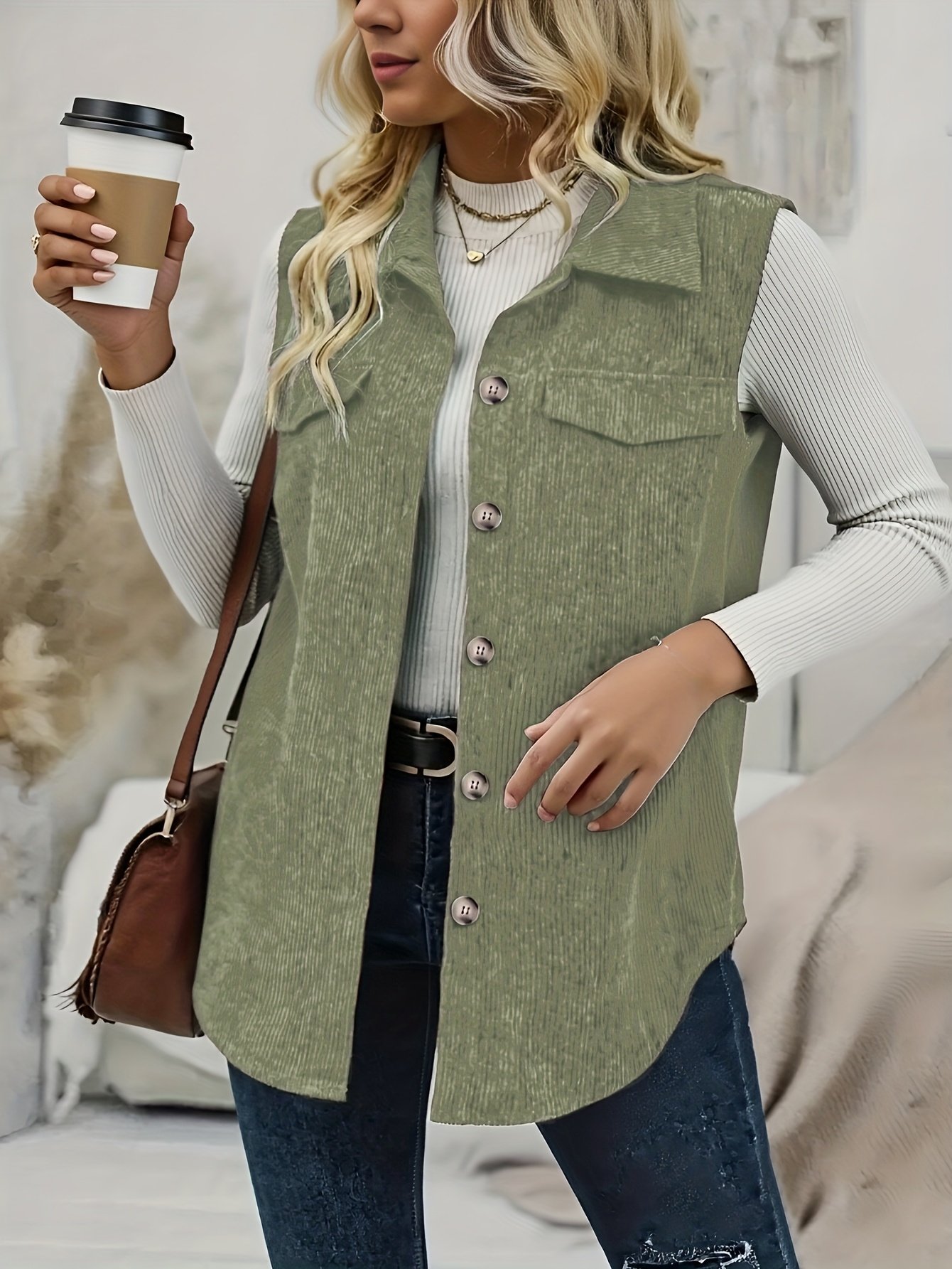 Plus Size Corduroy Vest Front View