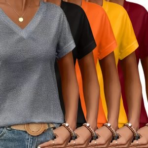 5-Pack Plus Size V-Neck T-Shirts - Comfortable Solid Color All-Season Tees