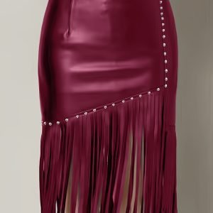 Sexy Slim Fit Fringe Skirt with Pearls - Pearl Embellished Fashion