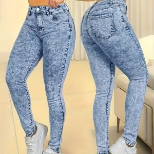 Washed Light Blue High Elastic High Waist Fashionable Simple Sexy Slim Tight Jeans