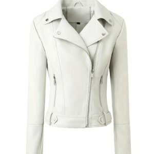 Plus Size, Plus-size PU Leather Long-sleeve Casual Jacket, Fashionable Women's Motorcycle PU Leather Coat for Autumn and Winter