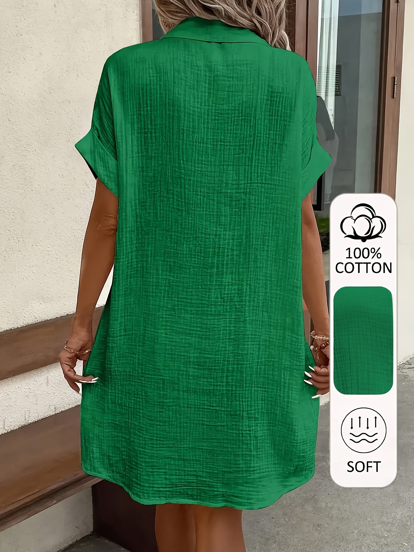 Women's V-Neck A-Line Shirt Dress Detail View