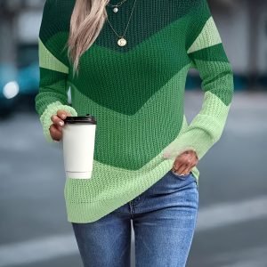 Women's Plus Size Color-Block Crew Neck Sweater