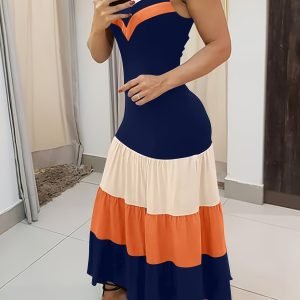 Colorblock Ruched Maxi Dress