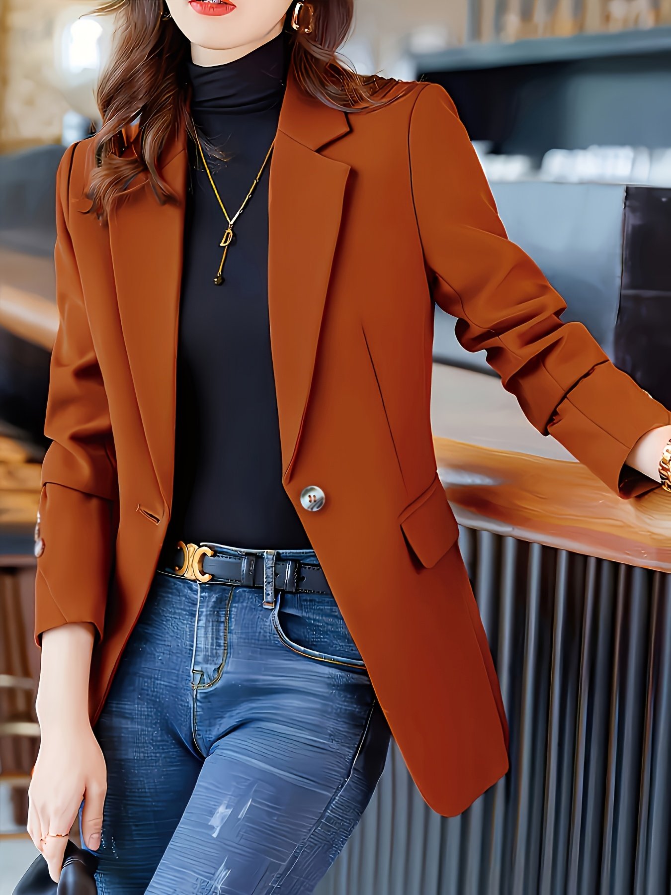 Elegant Red Gold-Buttoned Suit Jacket