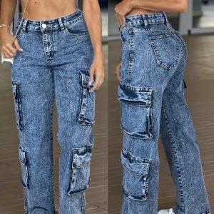 Women's High-Waisted Straight Work Pocket Jeans - Functional Casual Denim